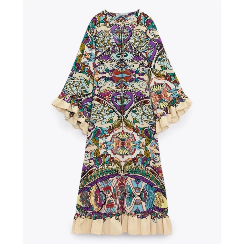 Zara Printed Midi Dress Size Medium - Picture 7 of 11
